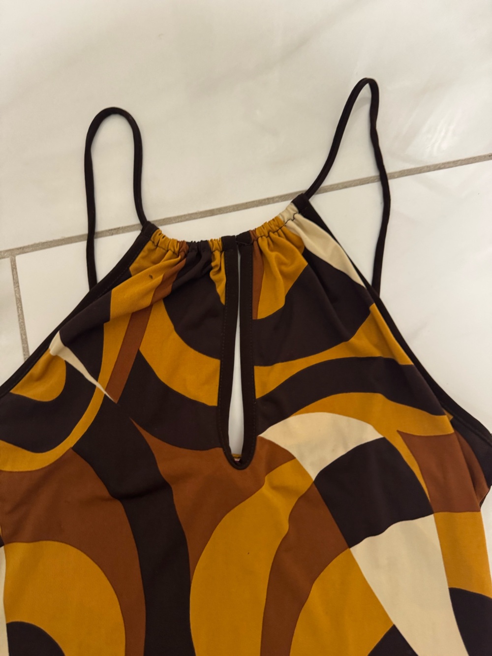 Shasa Collection Printed Halter Top in Mustard, Brown & Cream - Picture 2 of 4